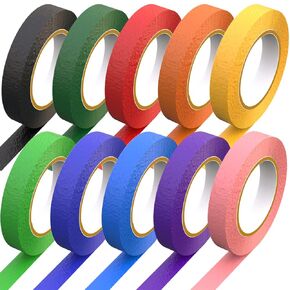 10 Rolls Colored Masking Tape, 1 inch Wide Total 360 Feet Long, Rainbow Color Painters Tape Labelling Tape for Kids Crafts Moving Classroom, Office Supplies