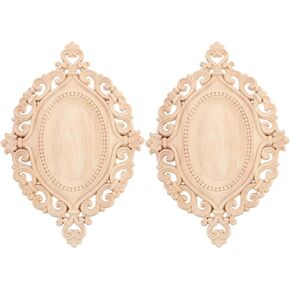 2Pcs Oval Wood Carved Appliques Onlays, Door Center Onlays Appliques, Wooden Carved Carving Decal Center Decor, Wood Appliques Onlays for Cabinet Nightstands Headboard Dresser Craft Home DIY Project