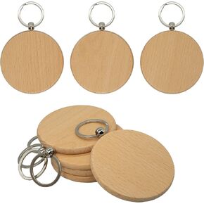 3 بوصة كبيرة مستديرة الخشب الفراغات الفراغات الخشبية الفراغات الخشبية فارغة مع سلسلة المفاتيح (10 أجزاء) in Kuwait