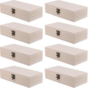 FUNSUEI 8 PCS 7.9 × 3.9 × 2 بوصة صندوق خشبي ، صندوق خشبي غير مكتمل ، صناديق خشبية للحرف اليدوية ، صندوق خشبي مع غطاء مفصلي للمجوهرات ، حرفة DIY ، تخزين ، هدية