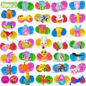 200 PCS Prefilled Easter Eggs Filled with Toys Inside for Kids Boys Girls Easter Hunt Basket Stuffers Essentials Fillers Party Favors Classroom Prize Supplies