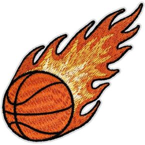 Flaming Basketball Patch – 2 inches, Cool Basketball Iron On Patch – Embroidered Iron On/Sew On Sport Patches for Backpacks