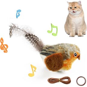 Kyakya Chirping Flying Bird Cat Toy with Natural Feather for Indoor Cats, Simulation Bird Design Interactive Cat Toy, Match with Cat-Teasing Wand Toys for Kittens, Blue