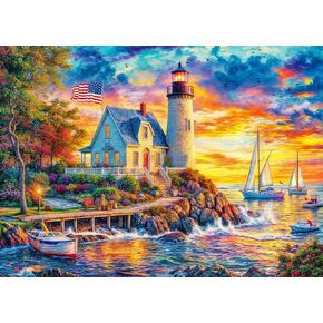 HUADADA 1000 Piece Puzzles for Adults - Sunset Lighthouse - Jigsaw Puzzles for Adults and Kids 1000 Piece Educational Games Colorful Puzzles for Home Decoration