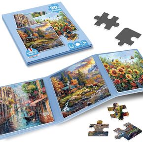 3 Pack Large Piece Dementia Puzzles for Elderly Scenery Magnetic Jigsaw Puzzle Alzheimer Products Cognitive Games for Seniors Puzzle Cognitive Games for Adults Activities for People with Dementia