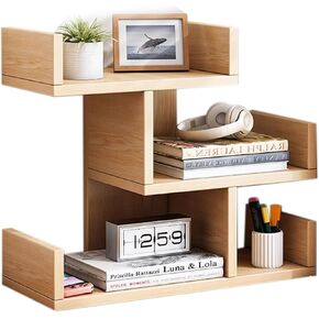 Desk Shelf Organizer, Wood Desktop Organizer Small Bookshelf, 3 Tier Independent Stackable Desk Display Rack for Office, Dorm, Home (Oak, Medium)