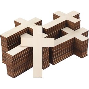 200 Pieces Easter Wooden Cross Craft Bulk Religious Cutout Nativity Baptism Centerpiece Ornaments for Holy Week DIY Projects Church Sunday School First Communion Baptism,4.33 x 2.76 Inch
