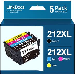 212xl ink cartridges for Epson printer Remanufactured Replacement for Epson 212 Ink Cartridges Work with XP-4100 XP-4105 WF-2830 WF-2850 Printer (2 Black, 1 Cyan, 1 Magenta, 1 Yellow, 5-Pack)