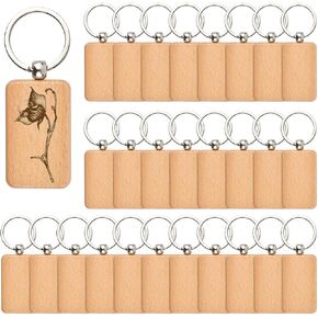 OTYMIOW 30 PCS Wooden Keychains Blank Unfinished Wooden Key Rings, Wood Labels Engraving Blank Keychains Bulk for DIY Crafts Accessories (Round)