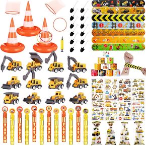 Construction Party Favors Birthday Decorations for Kids Ring Toss Game Mini Vehicles Toys Temporary Tattoos Gift Bags for Pinata Fillers Classroom Rewards