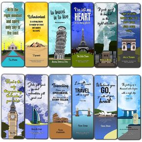 Creanoso Famous Travel Places Bookmarks (12-Pack) - Cool and Unique Book Marker Cards Bulk Pack - Set Business Corporate Gift Ideas