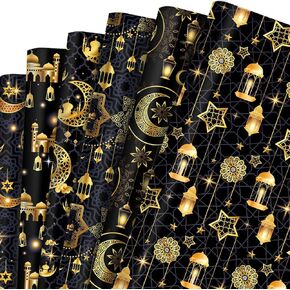 Loonelo Ramadan Mubarak Wrappers ، 12 ورقة أوراق هدايا رمضان Kareem الأنسجة ، أوراق الهدايا المسلحة المسلمة الإسلامية الإسلامية القمر.