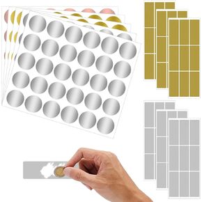 204PCS Scratch Off Stickers Labels 1" Round Circle DIY Stickers and Rechangle Scratch-Off Sticker for Gender Reveal | Reward Programs | Scratch Tickets Raffle Card Creating Craft Making