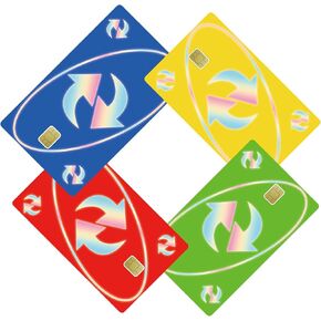 Funny Reverse Credit Card Skin 4 Design Holographic Credit Card Debit Card Bank Card Cover ，Red Yellow Blue Green