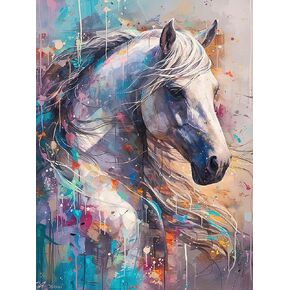Reofrey DIY Diamond Art Kits for Adults Horse, Animals Full Drill Round Rhinestone Diamond Painting Kits, Cross Stitch Embroidery Canvas for Crafts Home Wall Decor 30x40cm