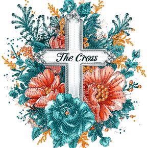 KEYIFA 5D Diamond Painting The Cross Diamond Art Kits for Adults, Special Shaped Drill Flowers Diamond Painting Kit for Beginner, DIY Gems Art Craft for Home Wall Decor 12x12 inch