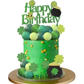 24 PCS St. Patrick's Day Cake Topper Green Lucky Clover Shamrock Cake Decorations for St. Patrick Irish Party Supplies Decorations