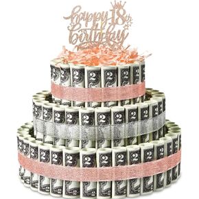 BUAEL Happy Birthday Gift 16 Age 3 Layers Of Powder Silver Cake Filled With Cash Happy Birthday Day Money Cake Gift Party Supplies Money Gift Ideas For Birthday Cake