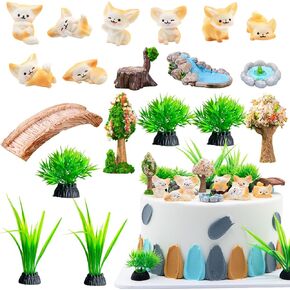 Knana 24pcs Fox Cake Topper Fox Cake Decorations Woodland Animal Cake Toppers Fox Homed Cake Cake Decoration