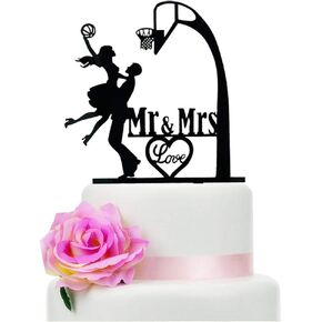 YzYbuaego Basketball Wedding Cake Topper, Rustic Mr & Mrs Cake Topper for Wedding/Anniversary Party, Basketball Theme Cake Topper (Wedding)