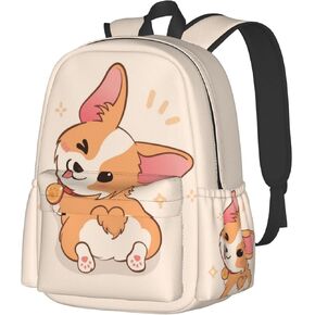 17 inch Backpack Cartoon Cute Corgi Dog Butt Laptop Backpack School Bookbag Shoulder Bag Casual Daypack