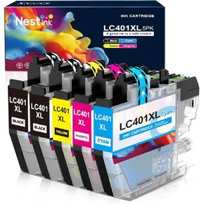 LC401XL LC401 Ink Cartridges Compatible for Brother Ink Cartridges LC401 XL to use with Brother MFC-J1010DW MFC-J1012DW MFC-J1170DW Printer Ink (5 Pack, 2 Black 1 Cyan 1 Magenta 1 Yellow)