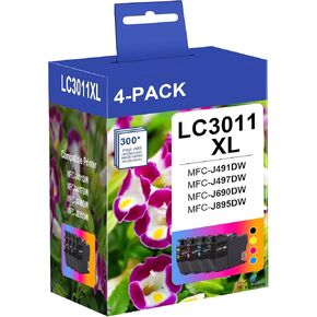 LC3011 Ink Cartridges BK/C/M/Y High Yield (4-Pack) - LC3011BK LC3011C LC3011M LC3011Y Ink Cartridges Replacement for Brother Printer Ink LC3011 MFC-J491DW MFC-J497DW MFC-J690DW MFC-J895DW Printer