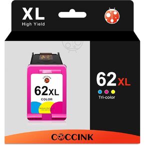 COCCINK 62XL Color Ink Cartridges for Envy 5540 5640 5660 7640 7645 OfficeJet Mobile 200 250 OfficeJet 5740 5746 5745 Deskjet 5645 Printer for HP 62 XL HP62XL HP62 (1 Tri-Color)