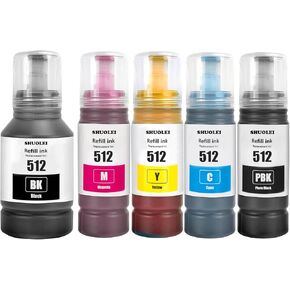 512 Ink Refill Bottles for ET-7700 ET-7750 for Ecotank ET7700 ET7750 Inkjet Printer 5-Pack 2 Black/Cyan/Magenta/Yellow
