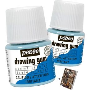 Pebeo Drawing Gum - 2 Pack 45ml Liquid Latex Artist Masking Fluid for Easy Mask and Peel on Mixed Media, Modern Art Painting, Professional Drawing, Gouache, Watercolor Paint Projects with E-book