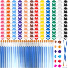400 Pcs Mini Acrylic Paint Set for Kids& Adults, 12 Colors Acrylic Bulk Paint Kit with 100 Kids Paint Brushes for Canvas Clay Model Crafts Paint Party Favors Halloween Pumpkin Painting Supplies