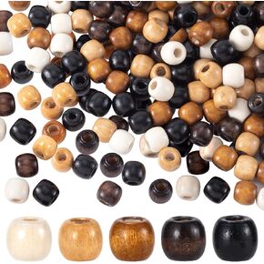 150pcs 10x13mm Wooden Beads, Vintage Wood Hair Bead with Big Hole, Round Paracord Crafts Spacer Bead for Macrame Necklace Bracelet DIY Craft Jewelry Making- 5 Colors