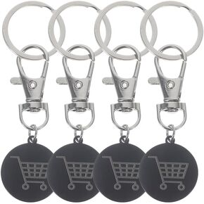 VILLCASE 4pcs Shopping Trolley Tokens Keychain, Stainless Steel Trolley Coin Keyring Quarter Holder Keychain for Grocery Carts