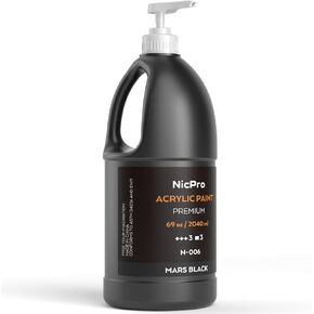 Nicpro Black Large Acrylic Paint Set (69 oz, 2040 ml) Rich Art Painting Supplies Non Toxic for Multi Surface, Canvas, Wood, Leather, Fabric Stone Craft, for Kid & Adult with Pump in Kuwait