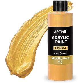 Acrylic Paint Metallic Gold, 16oz/473ml Large Bottle Gold Paint for Art Painting, Hand-crafts, Non-Toxic, Non-Fading Gold Paint Ideal for Canvas, Wood, Fabric, Ceramic, Stone Craft Supplies
