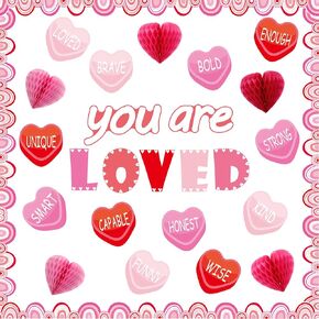 TaoBary 85 Pcs Valentine's Day Bulletin Board Set 3D Heart Honeycomb Owl Love Truck Bulletin Board Cutouts Valentine's Day Classroom Decorations for School Home Party Supplies(Vibrant)