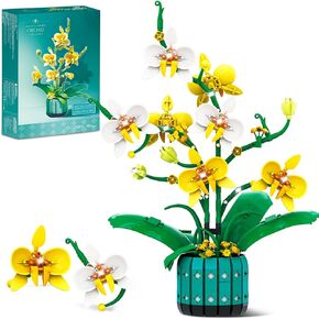 Orchid Flower Building Kit Toy for Adults and Kids, 986 Piece Orchid Bonsai Building Set, Artificial Flowers Building Set in White and Yellow Orchid, Idea Gift for Birthday