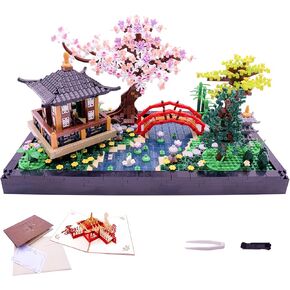 Micro Building Blocks Sets，Chinese Zen Garden Architecture and Cherry Blossom Bonsai Tree Building Toys for Adults，Japanese Sakura House Model，Creative Mini Bricks Gift for Kids 14+，2280 PCS