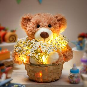Amyhill 28 Pcs 4 Sets Bear Baby Shower Decorations Baby Shower Table Centerpieces with Bears Wooden Crates Bamboo Baskets Artificial Flowers for Birthday Wedding Gender Reveal Party(Cute)
