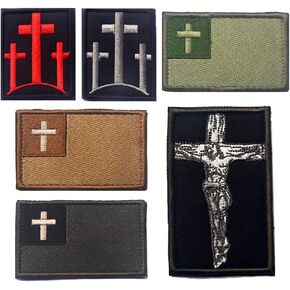 6 PCS Christian Cross Patches Three Crosses Patches Jesus Christ Cross Patch Embroidered Patches Tactical Morale Patch Hook and Loop(001)