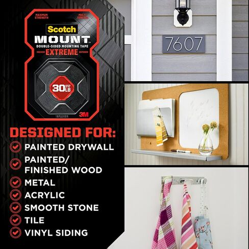 Scotch Double Sided Tape Heavy Duty, Black Extreme Mounting Tape, 3 Roll Adhesive Tapes, 1 in x 60 in Wall Tape in Kuwait