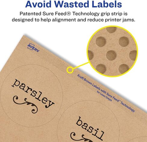 Avery Kraft Brown Round Labels with Sure Feed, 2.75" Diameter, 90 Kraft Brown Labels, Print-to-The-Edge, Laser/Inkjet Printable Labels in Saudi Arabia