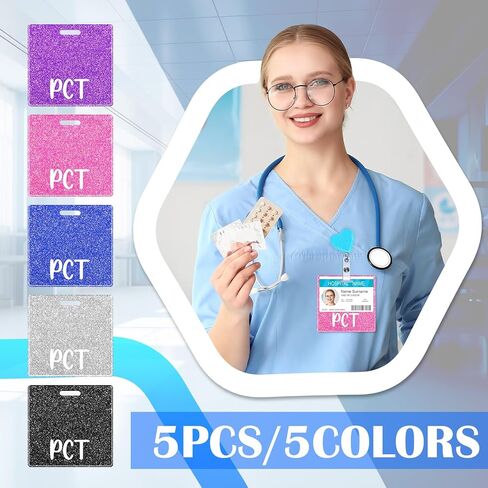 Lyrow 5 Pcs CNA Badge Holder in 5 Glitter Colors Retractable ID Name Identification Badge Nurse Nursing Accessories Reel Holder Gifts for Nurse Doctor Hospital Worker in Kuwait