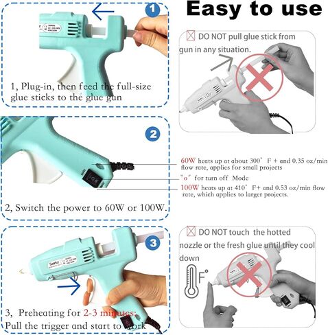 بندقية الغراء الساخن بالحجم الكامل مع مفتاح 60W/100W/OFF ، 9.8 قدمًا مسدسًا طويلًا للزول الصناعي الطويلة الطويلة مع فوهتين ، 15 عصا غراء ، مدفع غراء مزدوج ذوبان مزدوج ذو طاقة مزدوجة كبيرة مع حالة من الحرف ، الأرجواني. in Kuwait