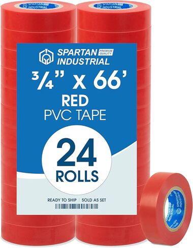 Spartan Industrial - 3/4" X 66' Red Vinyl Tape - 24 Rolls of Waterproof Colorful Electrical Tape for Color Coding, Cable Repair, and More in Kuwait