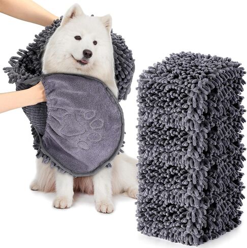 Newwiee 4 Pcs Large Dog Shammy Towel for Drying 32 x 14 in Microfiber Absorbent, Quick Drying Dog Bath Towel with Hand Pocket, Machine Washable for Pet Puppy Cleaning Shower Supplies(Grey) in Saudi Arabia