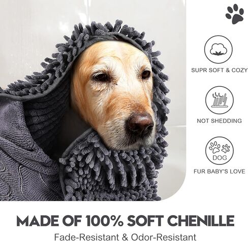 Newwiee 4 Pcs Large Dog Shammy Towel for Drying 32 x 14 in Microfiber Absorbent, Quick Drying Dog Bath Towel with Hand Pocket, Machine Washable for Pet Puppy Cleaning Shower Supplies(Grey) in Saudi Arabia
