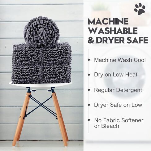 Newwiee 4 Pcs Large Dog Shammy Towel for Drying 32 x 14 in Microfiber Absorbent, Quick Drying Dog Bath Towel with Hand Pocket, Machine Washable for Pet Puppy Cleaning Shower Supplies(Grey) in Saudi Arabia