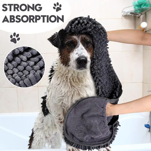 Newwiee 4 Pcs Large Dog Shammy Towel for Drying 32 x 14 in Microfiber Absorbent, Quick Drying Dog Bath Towel with Hand Pocket, Machine Washable for Pet Puppy Cleaning Shower Supplies(Grey) in Saudi Arabia