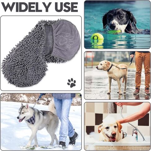 Newwiee 4 Pcs Large Dog Shammy Towel for Drying 32 x 14 in Microfiber Absorbent, Quick Drying Dog Bath Towel with Hand Pocket, Machine Washable for Pet Puppy Cleaning Shower Supplies(Grey) in Saudi Arabia